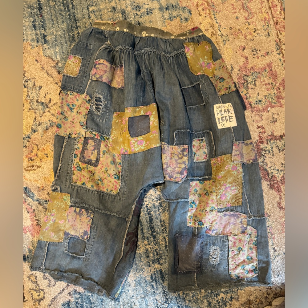 Magnolia Pearl Patchwork Kathmandu Samantha Trousers Drop Crotch Linen O/S NWT - Picture 8 of 8